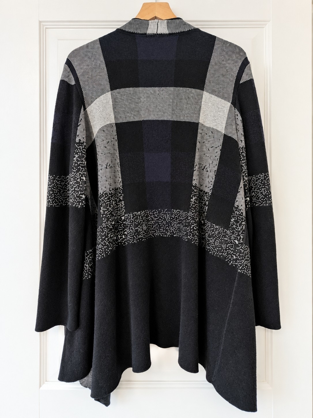 Lane Bryant Black Navy & Gray Draped Open-Front Cotton Blend Sweater - Picture 3 of 5